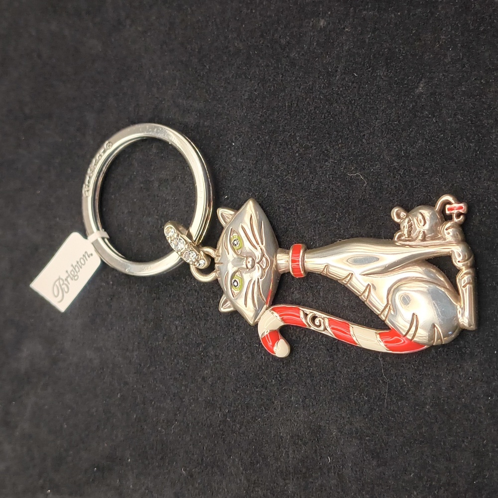 Brighton Candy Cane Cat Key Fob - Picture 3 of 5